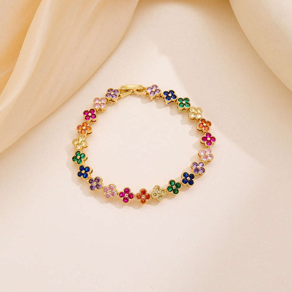 Colorful Diamond Fashion Light Luxury Crystal New Versatile Multi-Color Zircon Four-Leaf Clover Bracelet