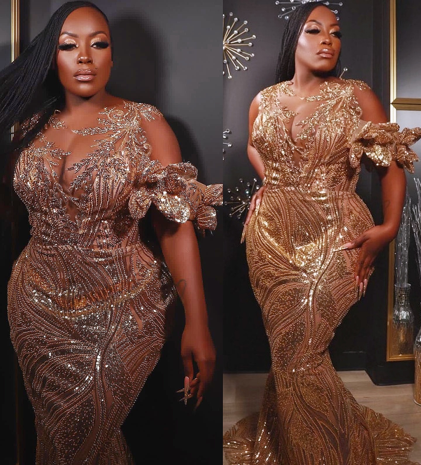 Aso Ebi Rose Gold Mermaid Prom Dresses 2026 Appliques Beaded Florals Sequined Evening Formal Party Second Birthday Engagement Gowns Dress For Special 