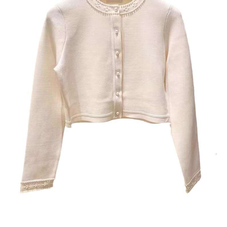2026 Spring New French style Small Fragrant White Pearl Edge Jacket with Wrinkled Long Knitted Dress for Women