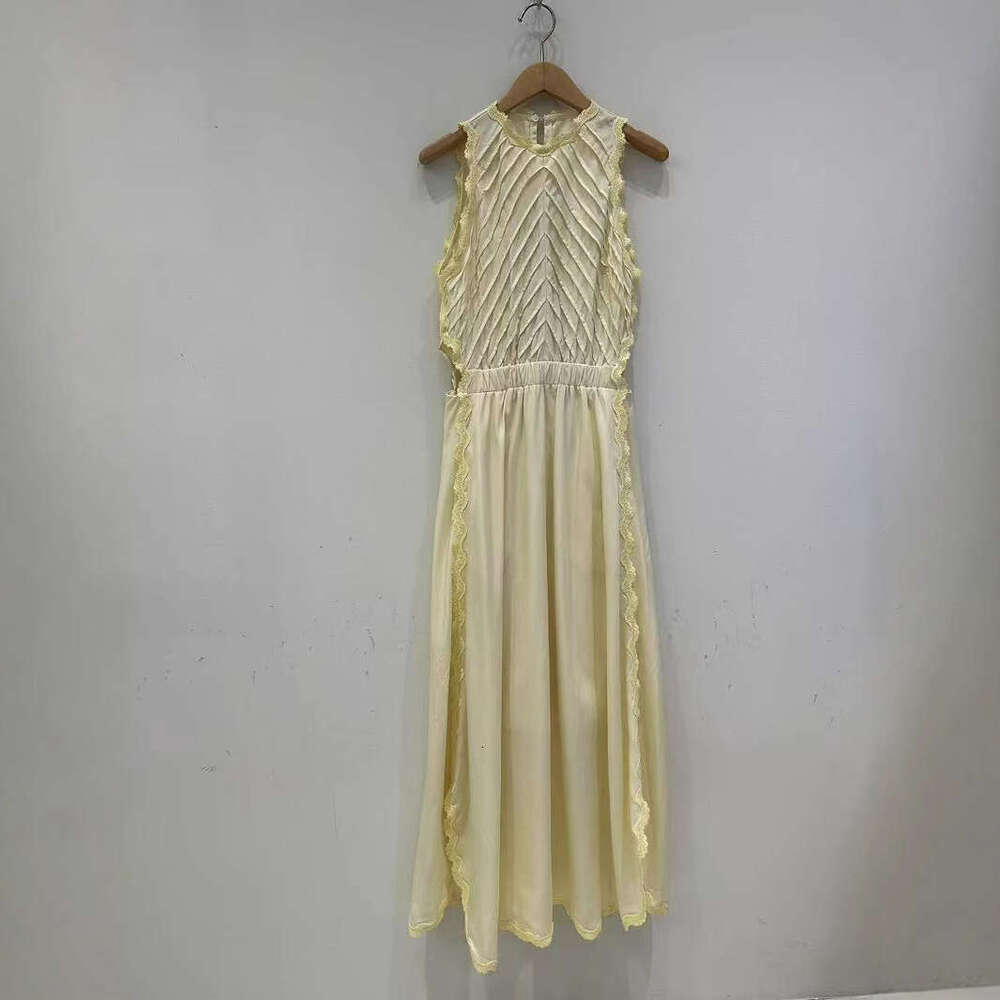 2026 Spring/Summer New French Elegant Style Lace Waist Patched Long Vest Dress