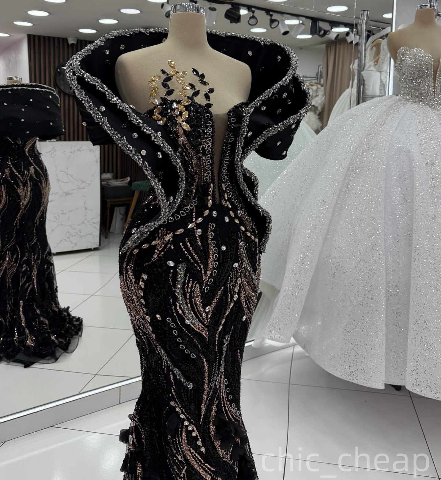Aso Ebi Black Mermaid Prom Dresses 2026 Flowers Crystals Portrait Sequined Evening Formal Party Second Birthday Engagement Gowns Dress For Special Occ