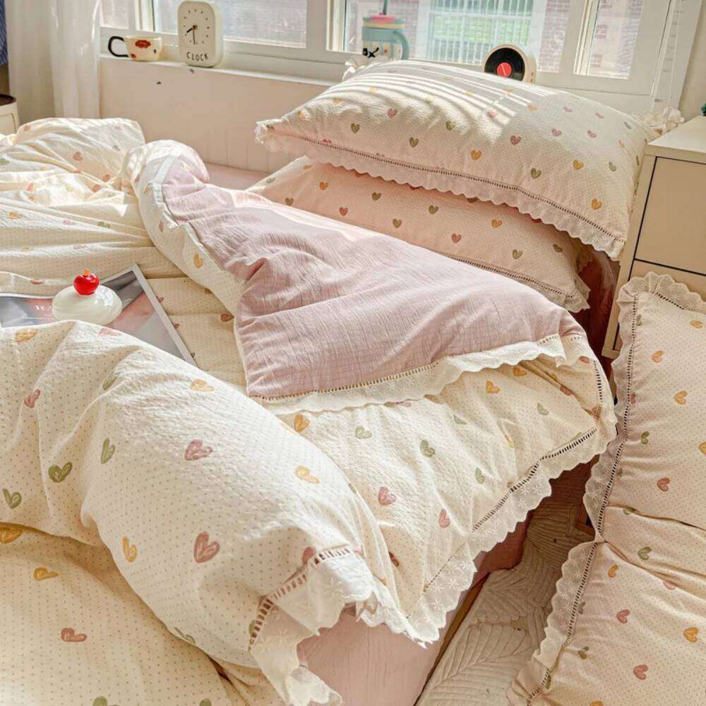 Print Floral Bedding Soft Double Layer Yarn Four Pieces Set Comfortable Duvet Cover Bed Sheet With Pillowcases Home Textiles Y260124