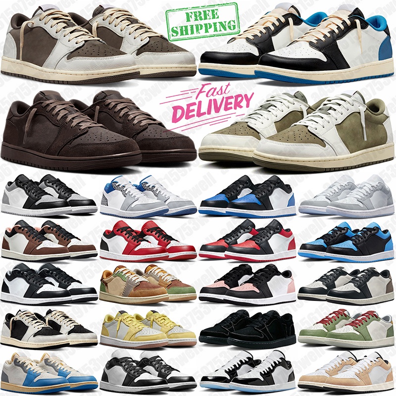 free shipping 1 low basketball shoes mens trainers Reverse Mocha Black Phantom Military Blue Fragment 1s lows outdoor sports sneakers