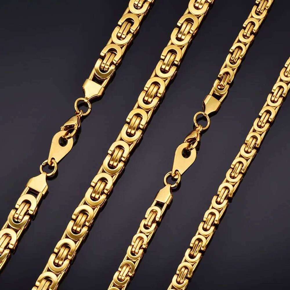 Dropshiping Male Punk 316L Stainless Steel Flat Byzantine Chain 8mm Gold Color Chunky Heavy Necklaces For Men Jewelry 2023 26H0126