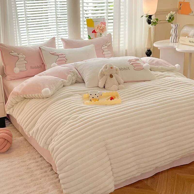 2023 New Class A B Face Milk obedient Rabbit Four Piece Plush Set for Warm Autumn and Winter Y260124
