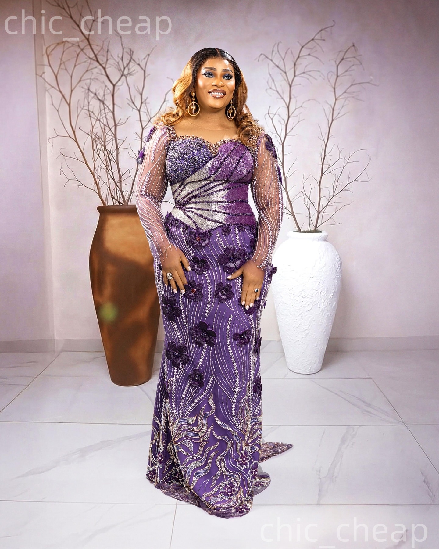 Aso Ebi Purple Mermaid Prom Dresses 2026 Flowers Beaded Crystals Lace Evening Formal Party Second Birthday Engagement Gowns Dress For Special Occasion