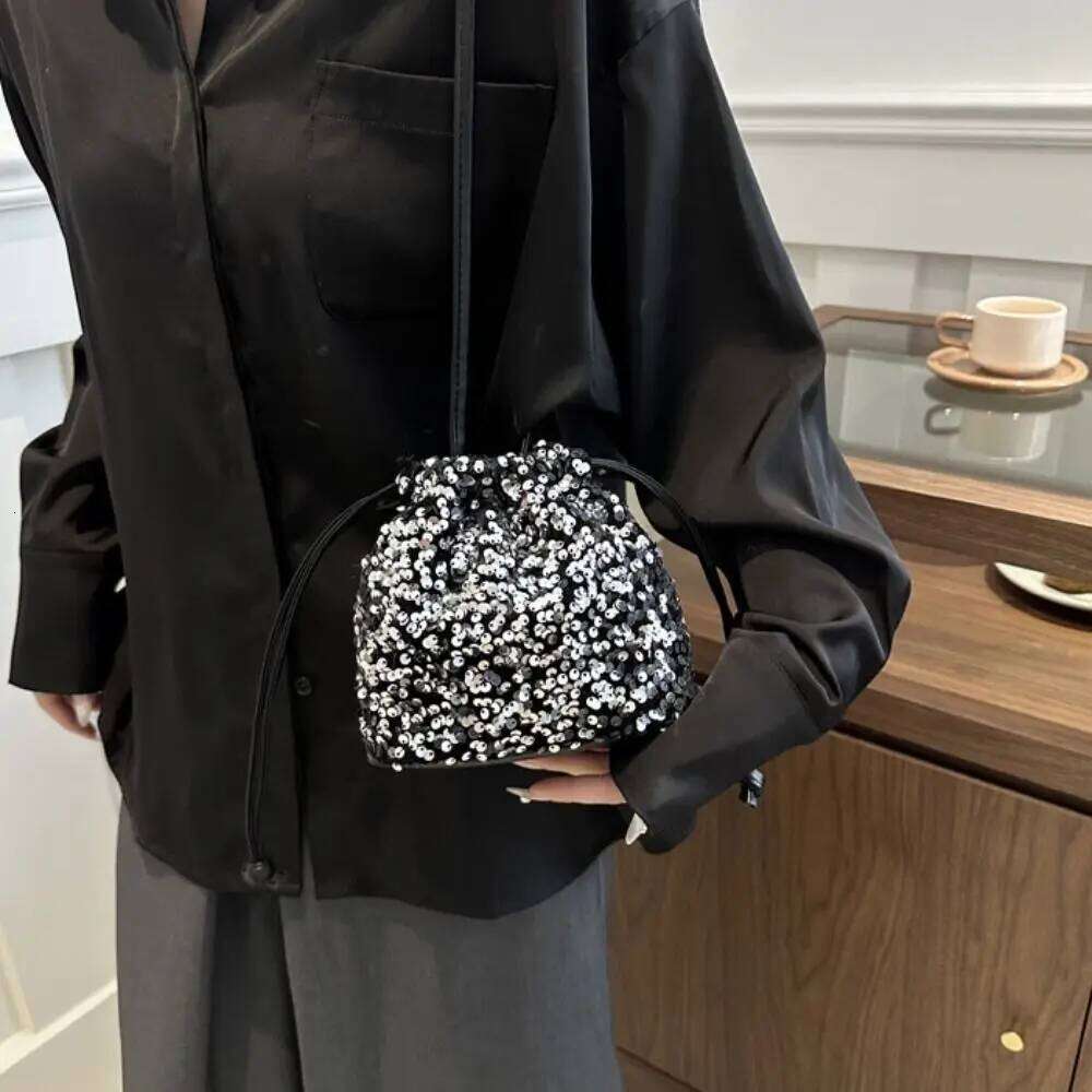 Elegant Shiny Evening Banquet Handbag Korean Style Sequin Shoulder Small Purse Drawstring Crossbody Bag Women XJ260125
