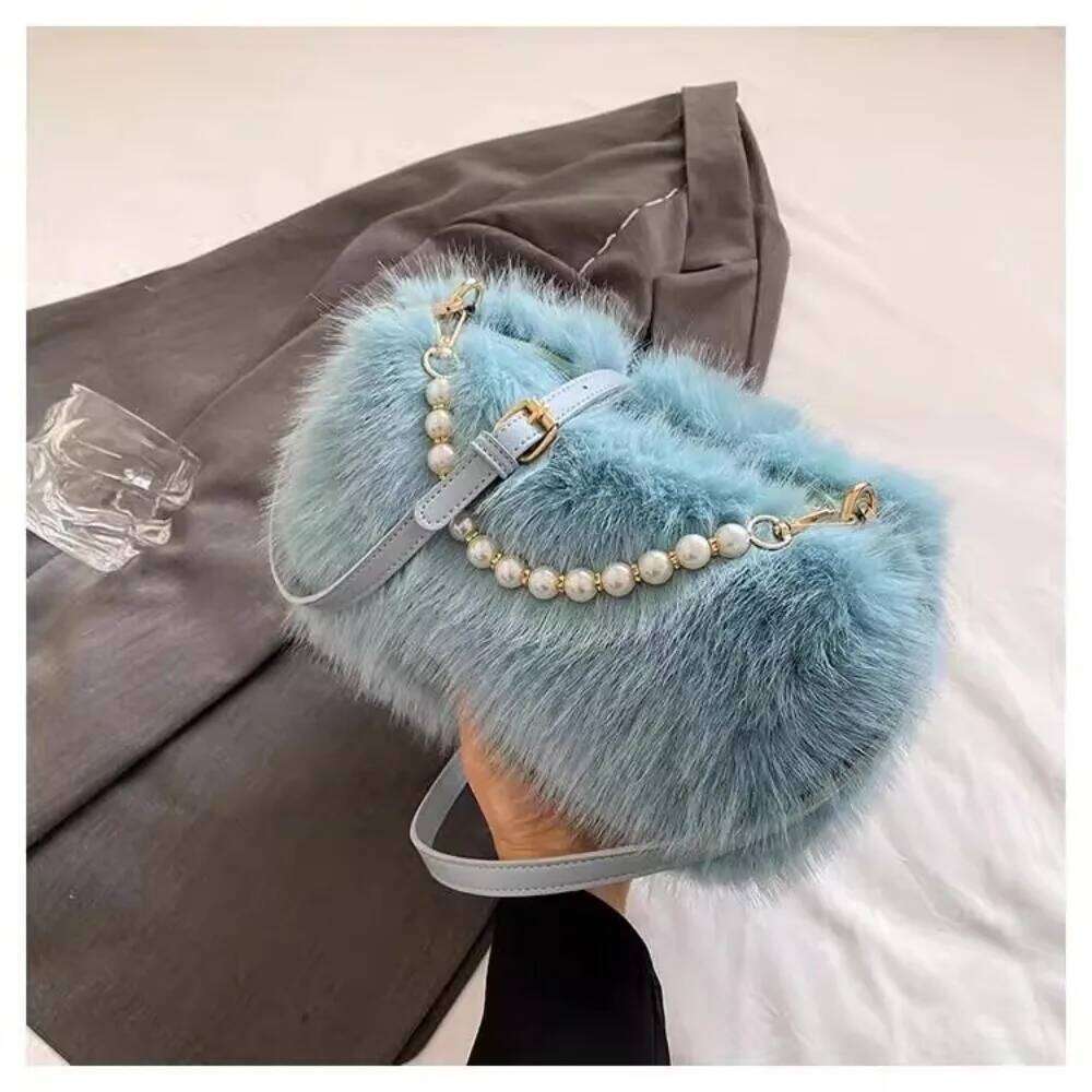 Luxury Faux Fur Shoulder Fluffy Solid Color Handbag Soft Zipper Crossbody Bag XJ260125