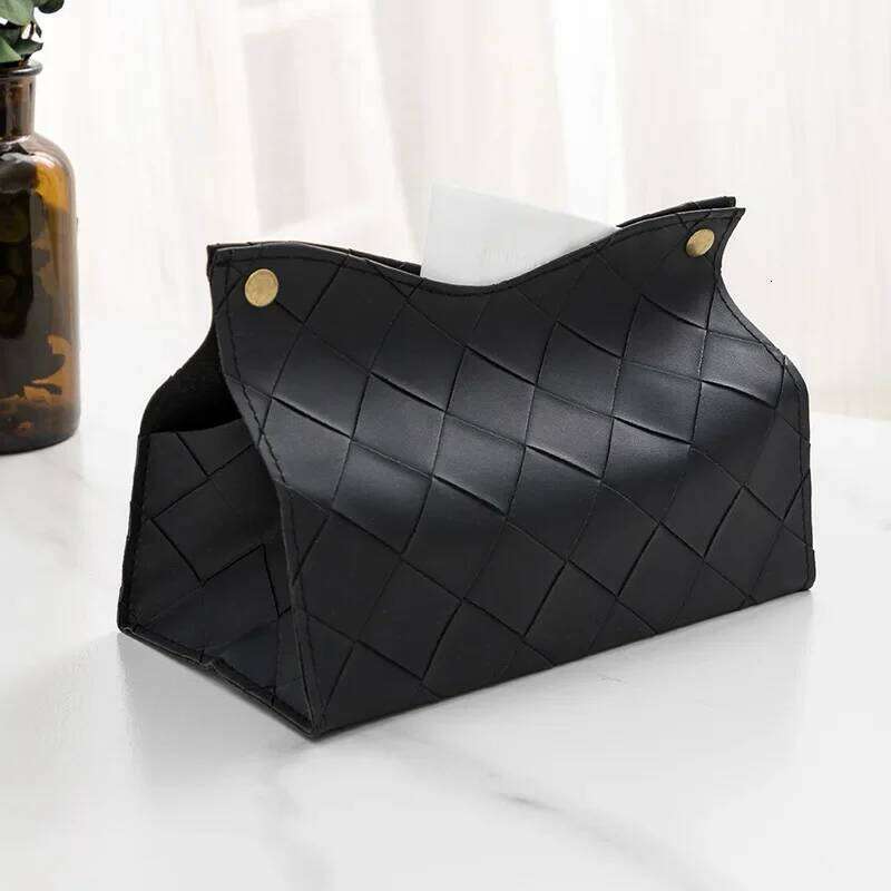 1Pc Nordic Woven Plaid Box PU Leather Napkin Holder Foldable Dustproof Tissue Storage Boxes For Home Hotel Car Office