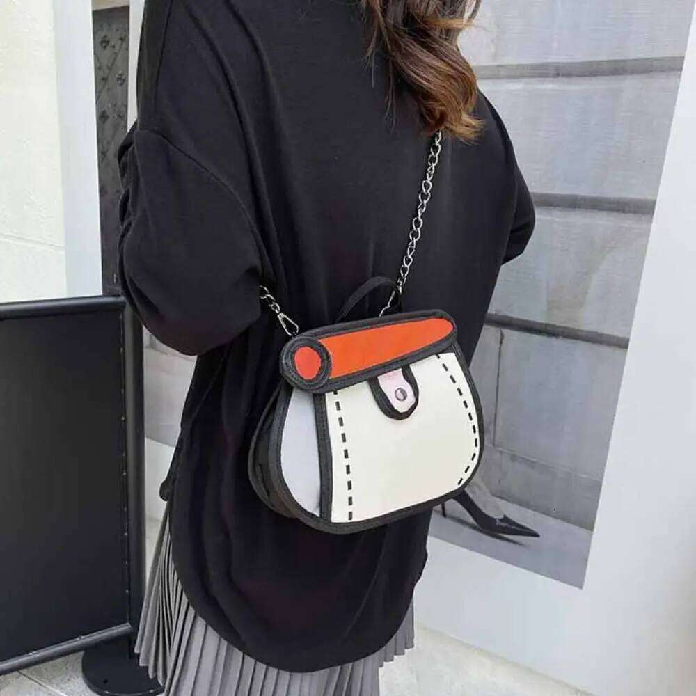 Cartoon Comic Crossbody Canvas Handbag Chain Shoulder All-match Coin Purse Line Painting Messenger Bag Students XJ260125