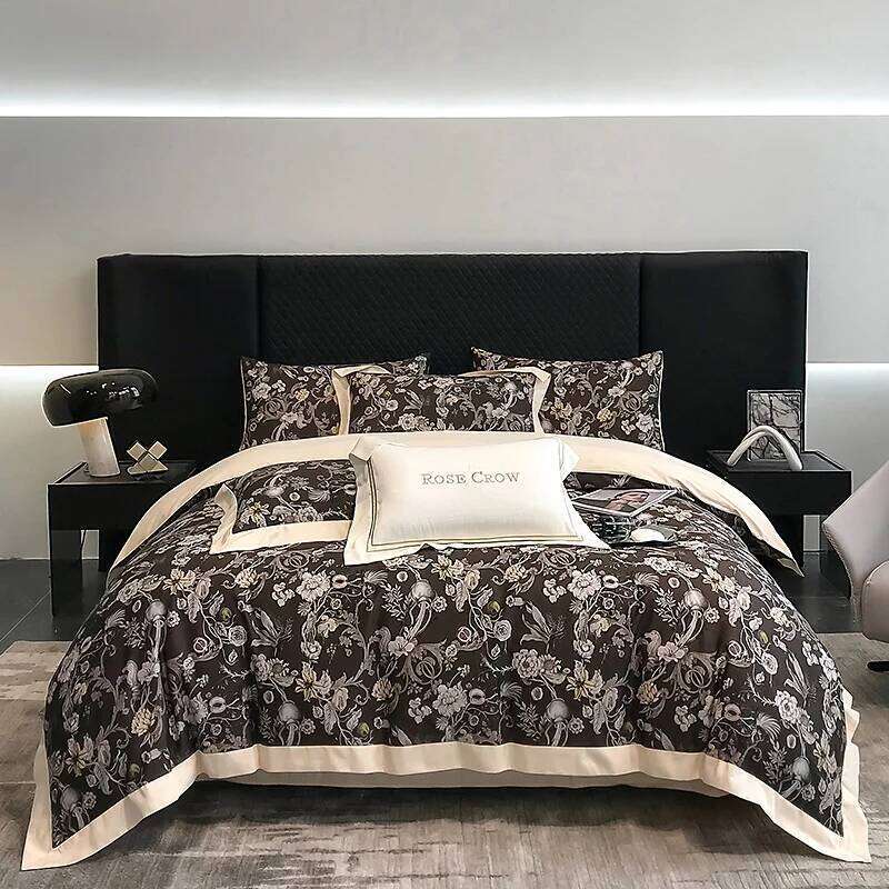 European Retro Digital Printing Egyptian Cotton 4pcs Bedding Sets Comforter/Duvet Cover Fitted Bed Sheet Pillowcases Y260124