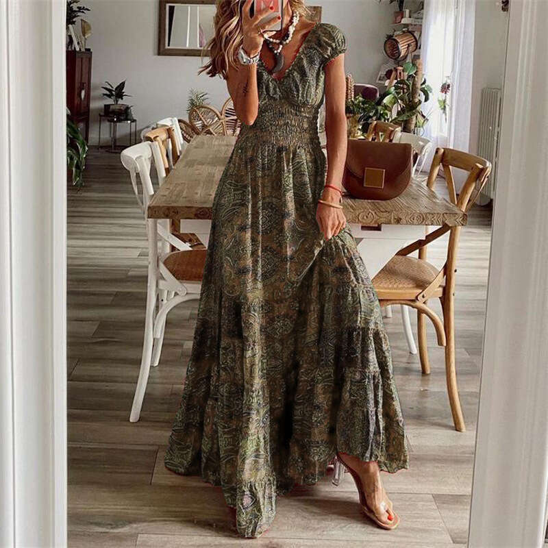 2026 European and American new designer Simia style retro long waistband printed trumpet skirt