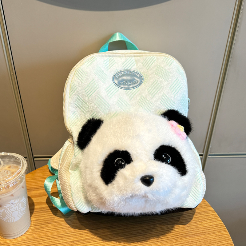 2024 New Floral Plush Cute Giant Panda Versatile Furry Bag For Female Students Small Backpack
