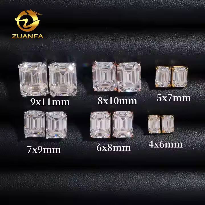 VVS D Emerald Cut Moissanite Diamond Earrings 925 Sterling Silver Hip Hop Jewelry Luxury Men Women Fashionable Ear Studs