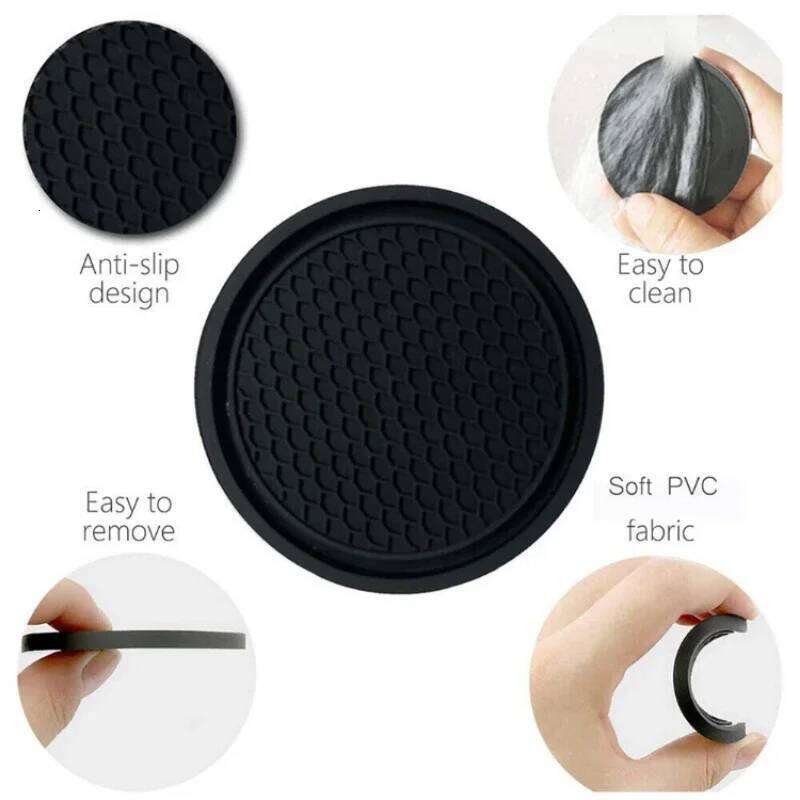 2pcs Non-slip Car Water Pad Crystal Rhinestone Rubber Mat for Bottle Holder Coaster Auto Interior Anti-skid Cup Holders 7cm