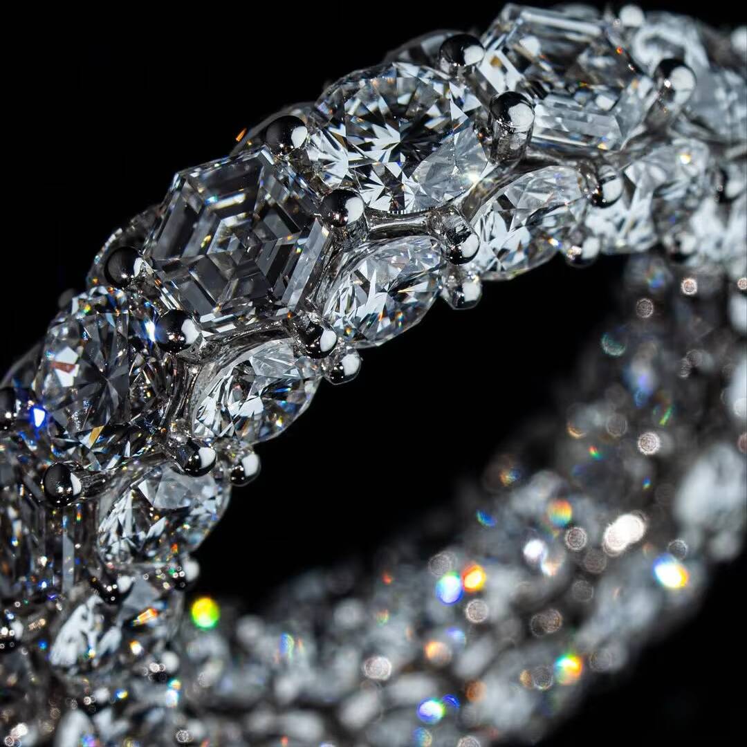 Iced Out Hexagon Round Moissanite Eternity Band 925 Silver Hip Hop Ring Luxury Full Eternity Jewelry