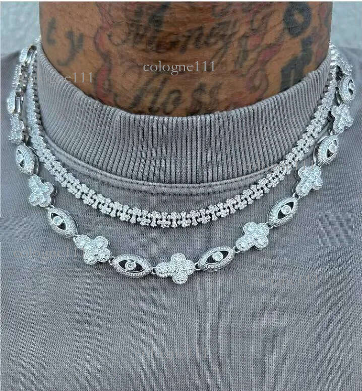 New 2026 Iced Out Men Boy Jewelry Micro Paved Moissanite vvs Cross Evil Eye Charm Chain Hip Hop Necklace