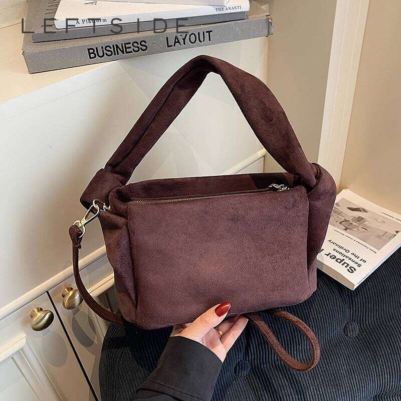 LEFTSIDE Women Small Faux Suede Shoulder 2025 Winter Retro Soft Crossbody Bag Luxury Designer Trend Brand Handbags XJ260125