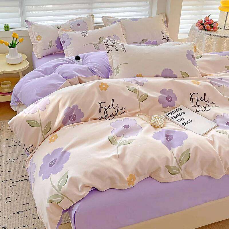For 4pcs, 100% cotton bedding set, four piece sheet comfort girly fresh style couple bed comforter set Y260124