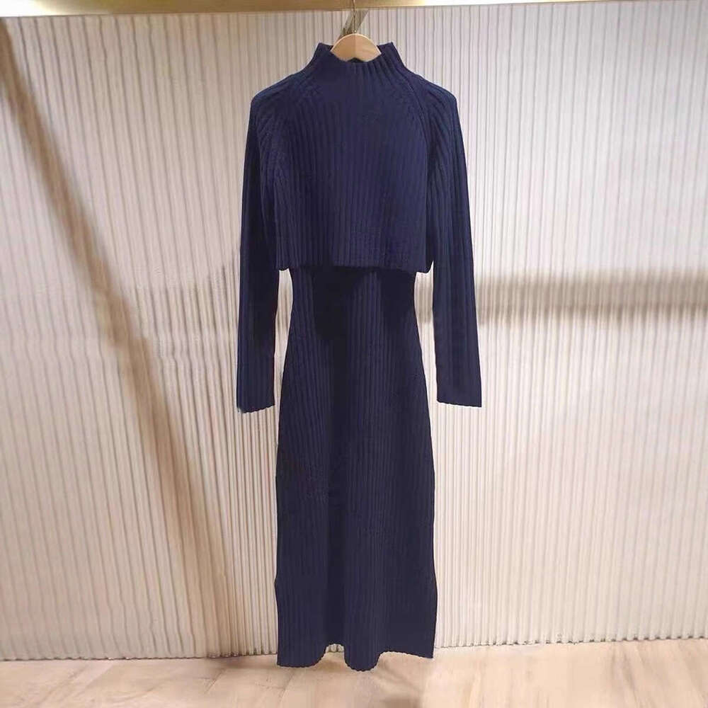 2026 Autumn New Fashionable Multi functional High neck Knitted Sweater V-neck Strap Dress Set