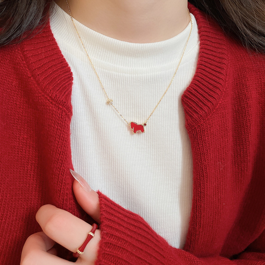 New Red Pony Earrings Necklace Ring Zodiac Year Vintage Elegant Jewelry Set Light Luxury High-end Accessories - view 3