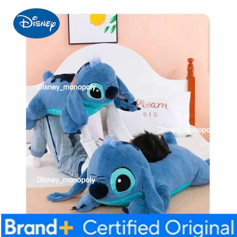 Disney 45cm Stitch Lilo&Stitch Plush Stuffed Doll Soft Pillow Prone Posture Dark/Light Blue Cute Gift Toys H260126