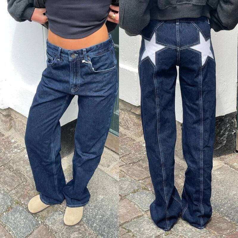Classic Straight Women Spliced Five-pointed Star Low Waist Denim Pants Fall Winter 2025 Spice Girl Street Style Y2k Jeans C260126 - view 5