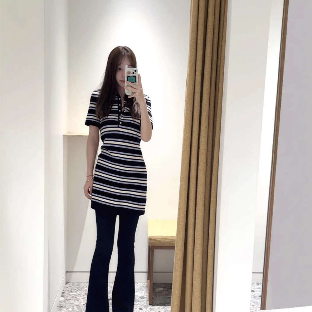 2026 French Elegant Spring/Summer Commuter Multi functional Striped Collar Waist Knitted Dress Short Skirt
