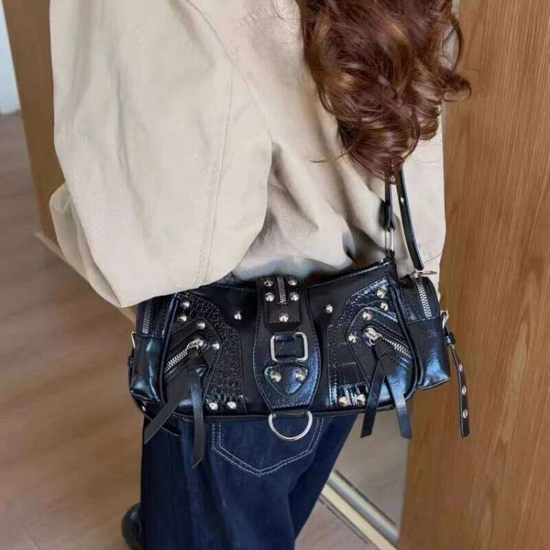 Fashion Willow Nail Locomotive PU Leather Women's Shoulder Bags Sweet Cool Babes Wind Female Handbag Casual Ladies Crossbody Bag XJ260125