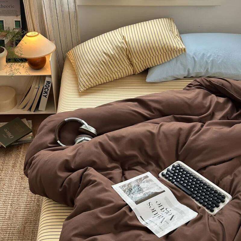 Linen Sheets Autumn Winter Washed Cotton Four-piece Set Simple Bedding Duvet Cover Bed Sheet Pillowcase Y260124
