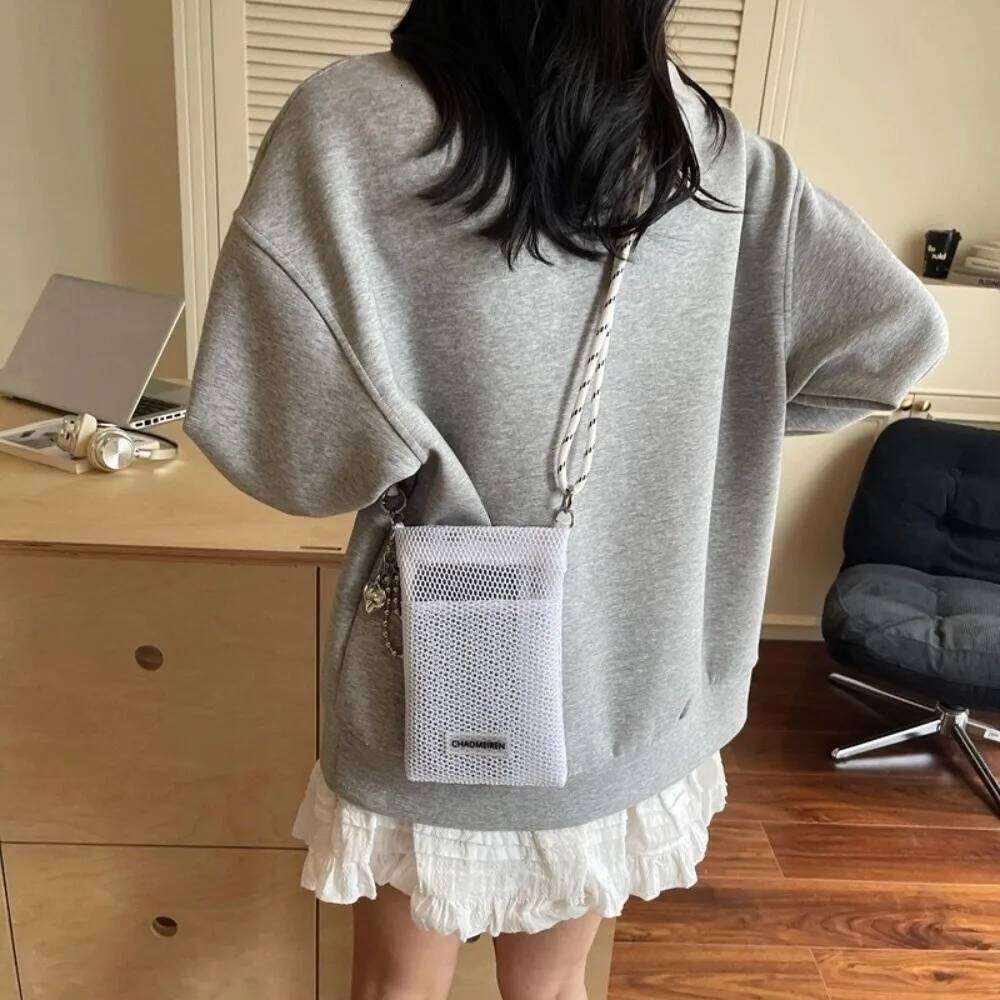 Sweet Korean Nylon Mesh Wallet Solid Color Hollow Shoulder Purse Bags Teenager Crossbody Mobile Phone Bag Outdoor XJ260125