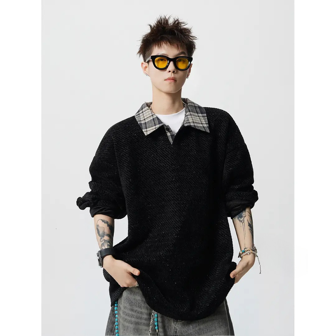 Designer Clothes Style Heavy Luxury Brand Knit Polo Collar Sweatshirt For Men American Retro Atmosphere Design Sense Outerwear