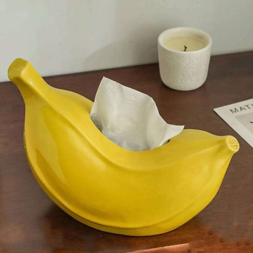 Creative Banana Box Ceramic Tissue Case Living Room Coffee Napkin Holder Dining Table Decoration Bedroom Ornament