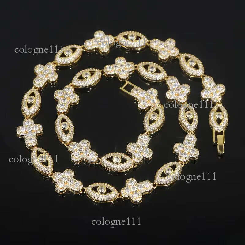 New 2026 Iced Out Men Boy Jewelry Micro Paved Moissanite vvs Cross Evil Eye Charm Chain Hip Hop Necklace