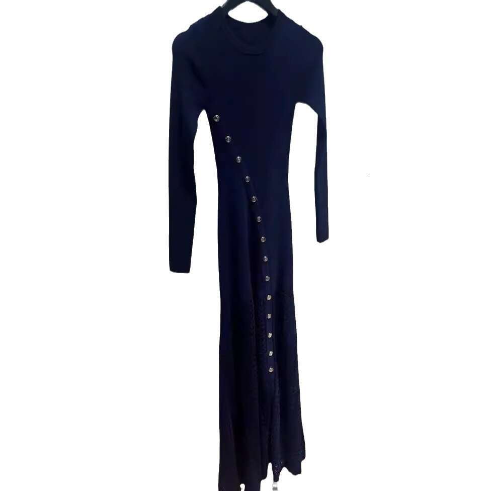 2025 Spring New Solid Color Split Button Decorative Long Sleeve Slimming Women's Knitted Dress