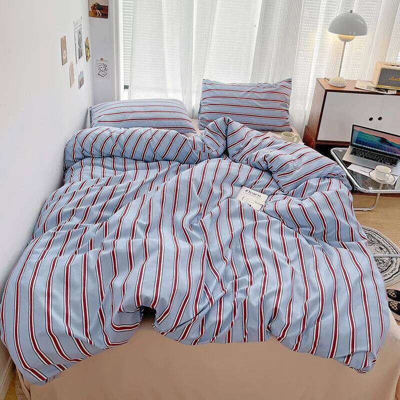 Bed Linen Duvet Cover Home Sheets Comforter Kpop Blogger Style Striped Four-piece Set Brushed Three-piece of Bedding Y260124
