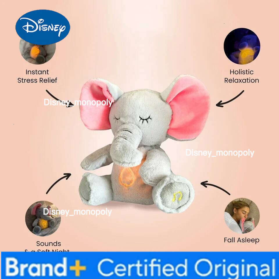 Disney 4 Modes Baby Breathing Soothing Elephant Plush Sleeping Companion Music and Light Doll Sensory Stuffed Toy Kids Gift H260126