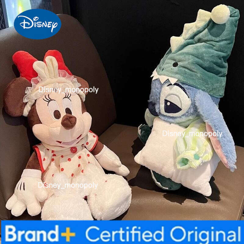 Disney 25-55cm Pajama Series Stitch Minnie Plush Toy Sleepy Winnie The Pooh Chip&Dale Jack Ghost Pillow Doll Birthday Christmas Gift H260126