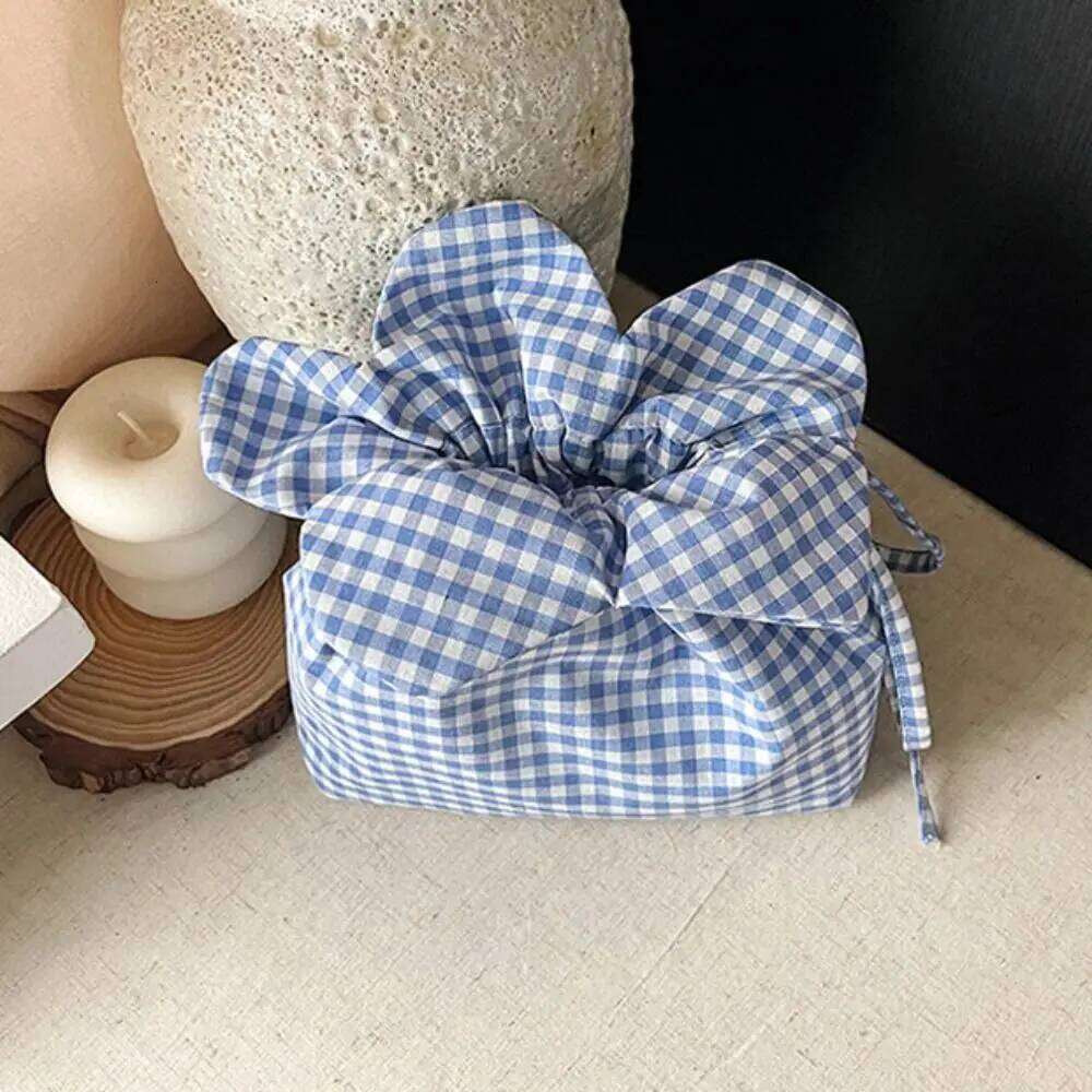 Cute Drawstring Portable Cloth Plaid Flower Crossbody Bundle Pocket Storage Ins Shoulder Bag Student XJ260125