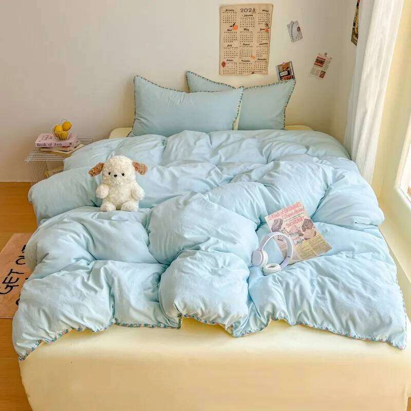 Class A 2025 new cream wind solid color bed sheet student quilt cover four-piece set household Y260124