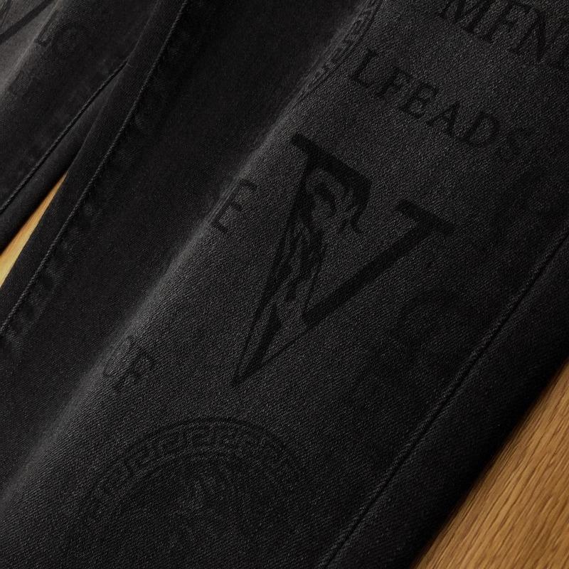 Luxury Brand Designer Clothes High-end European Black Jeans Men's Printed Stretch Slim Fit Skinny 2025 Autumn New Casual Long Pants