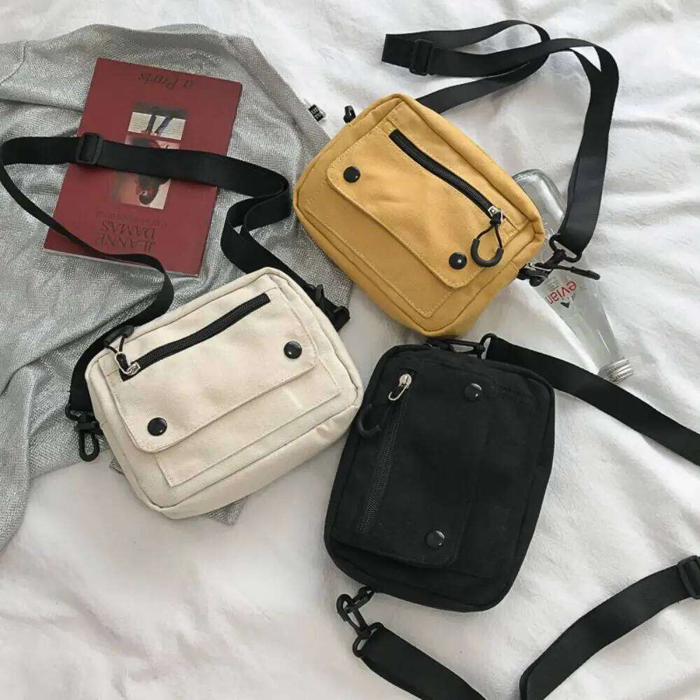 Korean Pure Color Shoulder Zipper Multifunctional Mobile Phone Bag Canvas Casual Tote Handbag Student XJ260125