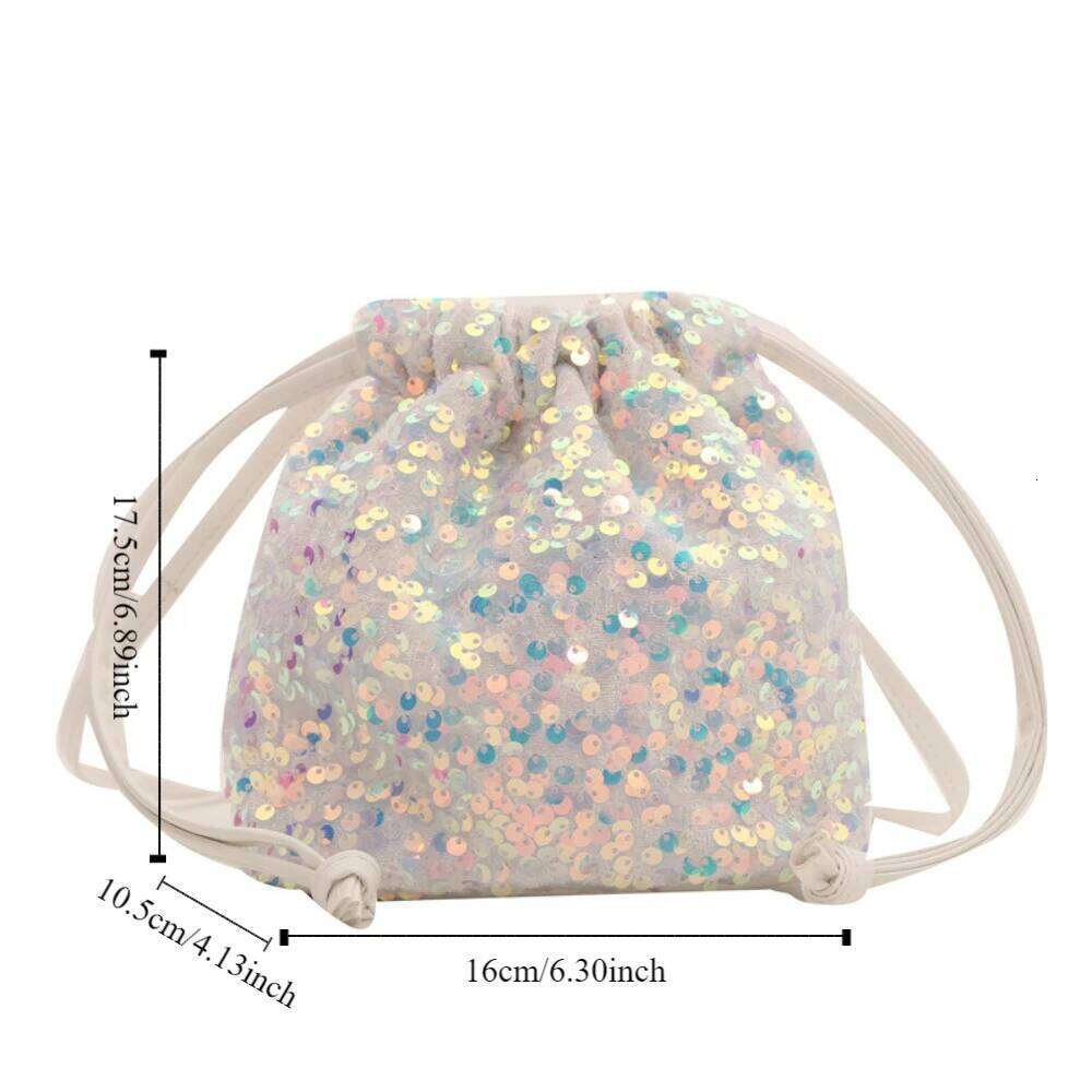 French Shiny Evening Banquet Korean Style Handbag Drawstring Crossbody Small Purse Sequin Shoulder Bag Wedding XJ260125