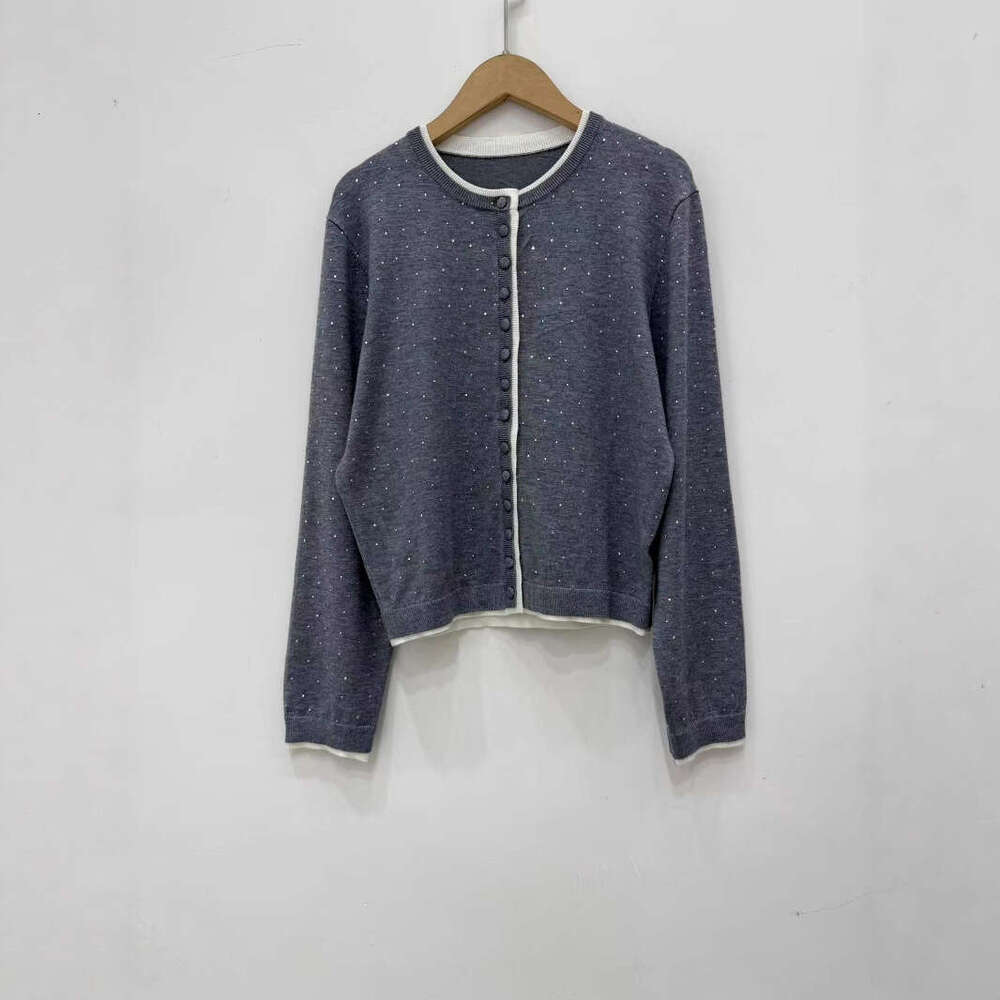 New French elegant and sweet style rhinestone single breasted knitted women's cardigan top for early autumn 2026
