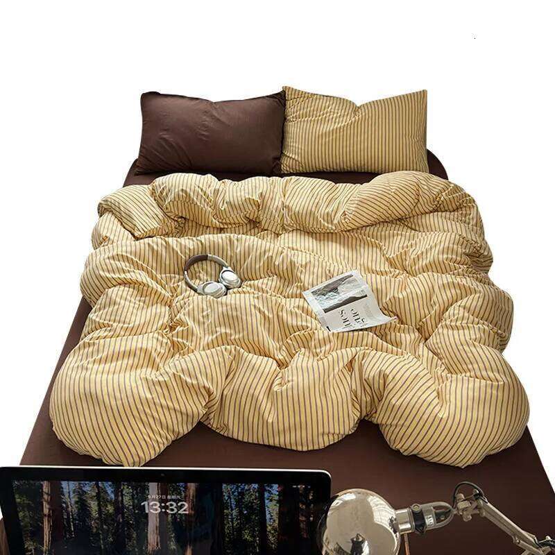 Linen Sheets Autumn Winter Washed Cotton Four-piece Set Simple Bedding Duvet Cover Bed Sheet Pillowcase Y260124