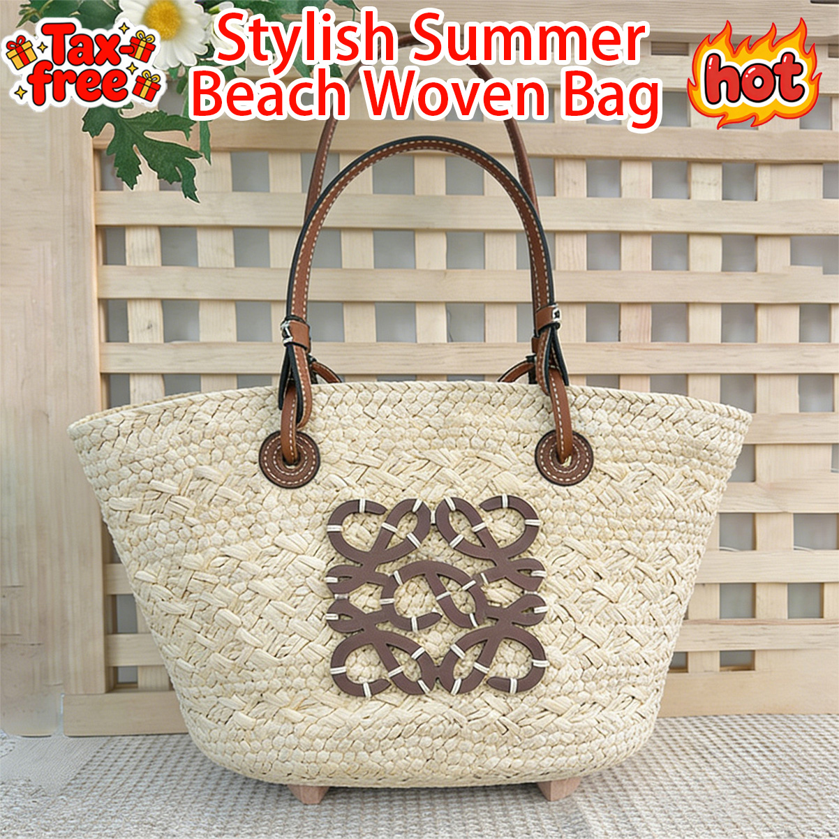Designer Bag Luxury Bag Shoulder Bag Anagamr Basrtk Beach Bag Tote Bag Brown with Natural Color Accents Summer Knitted Bag Grocery Basket Bag Vacation Bag Casual Bag