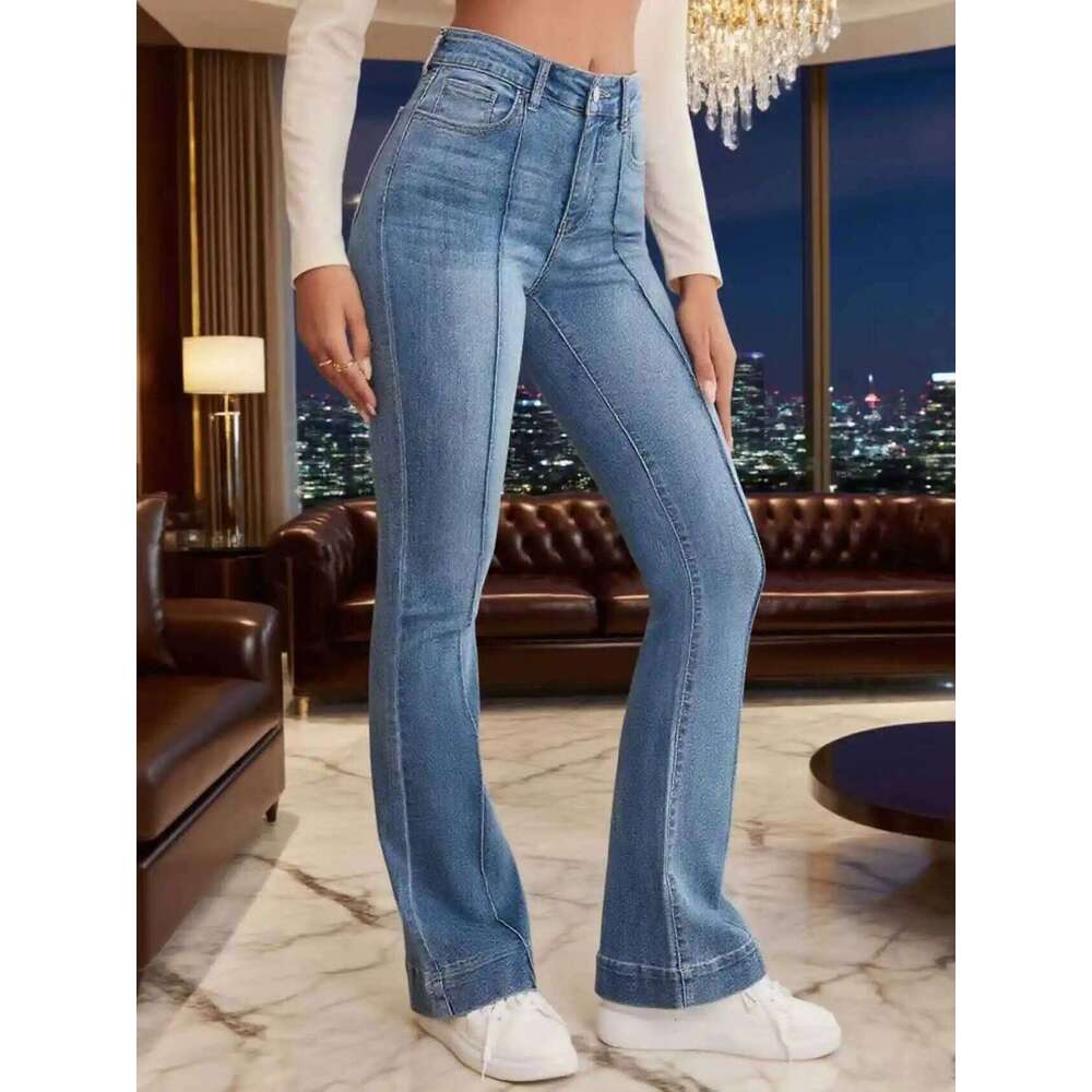 Gray Stretch Womens Flared French Seam Detail Simple Design Versatile Slimming Bootcut Trousers Women's pants Jeans C260126 - view 3