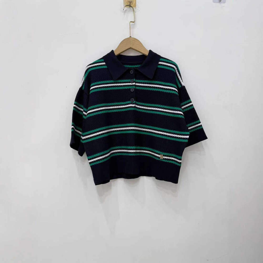 2026 French Elegant Early Autumn New Casual Striped Jacquard Knitted Sleeveless Collar T-shirt Top