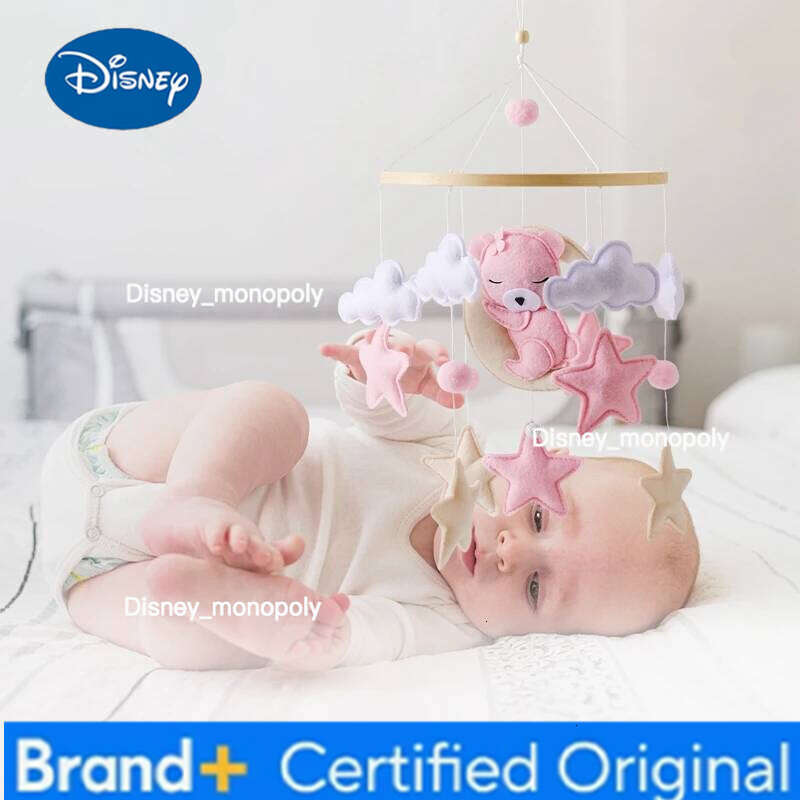 Disney Wooden Baby Rattles Soft Felt Cartoon Bear Toys Hanger Crib Mobile Bed Bell Wood Toy Bracket Kid Gifts H2601261