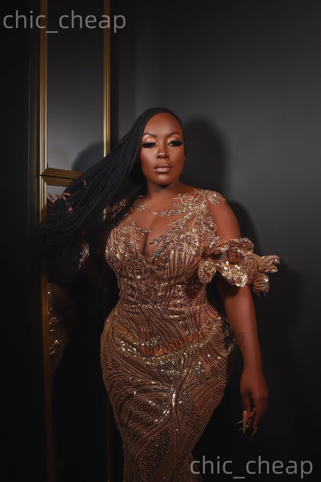 Aso Ebi Rose Gold Mermaid Prom Dresses 2026 Appliques Beaded Florals Sequined Evening Formal Party Second Birthday Engagement Gowns Dress For Special 